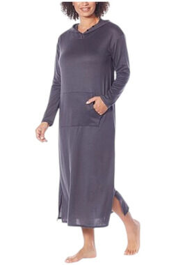 Comfort Code Women's Brushed Knit Hooded Maxi Lounger Charcoal Gray - Regular